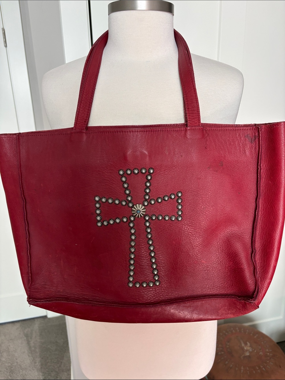 Two Bar West Leather Stud Cross Tote/bruefcase Bag